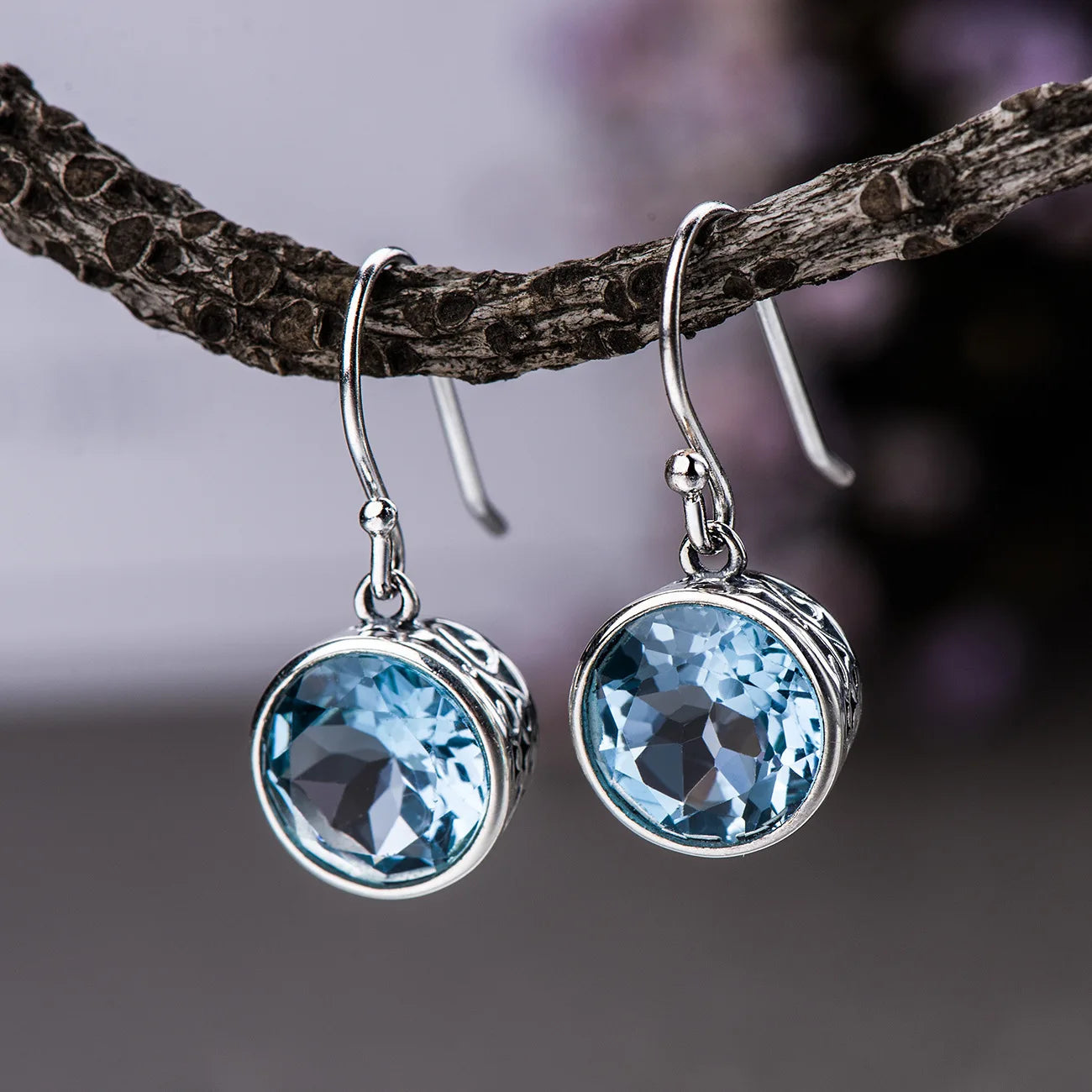 Crystal clear blue zirconia  silver earrings 