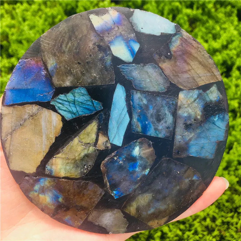 Lit VVitch~ Labradorite Crystal coater/ cup holder, 12cm Natural Crystal coasters