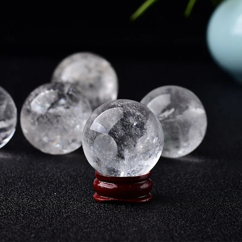Lit VVitch ~  Quarts Crystal Ball, Clear Quartz, 28-32mm Natural Energy Healing Stone for Home Decor, Free Wooden Stand