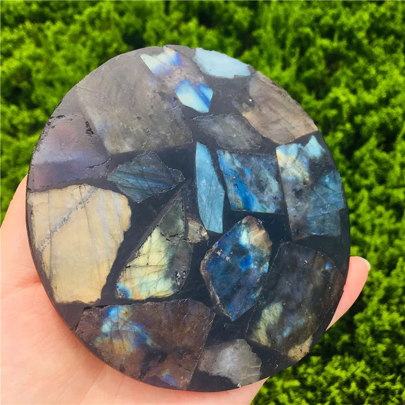 Lit VVitch~ Labradorite Crystal coater/ cup holder, 12cm Natural Crystal coasters