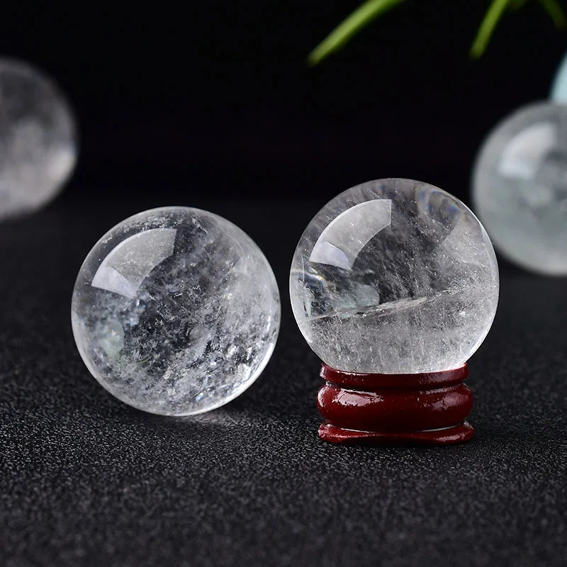 Lit VVitch ~  Quarts Crystal Ball, Clear Quartz, 28-32mm Natural Energy Healing Stone for Home Decor, Free Wooden Stand