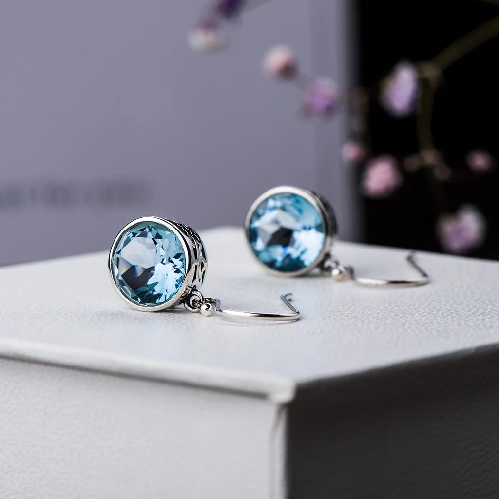 Lit VVitch ~ 925 Sterling Silver Blue Crystal AAA Zircon Earrings