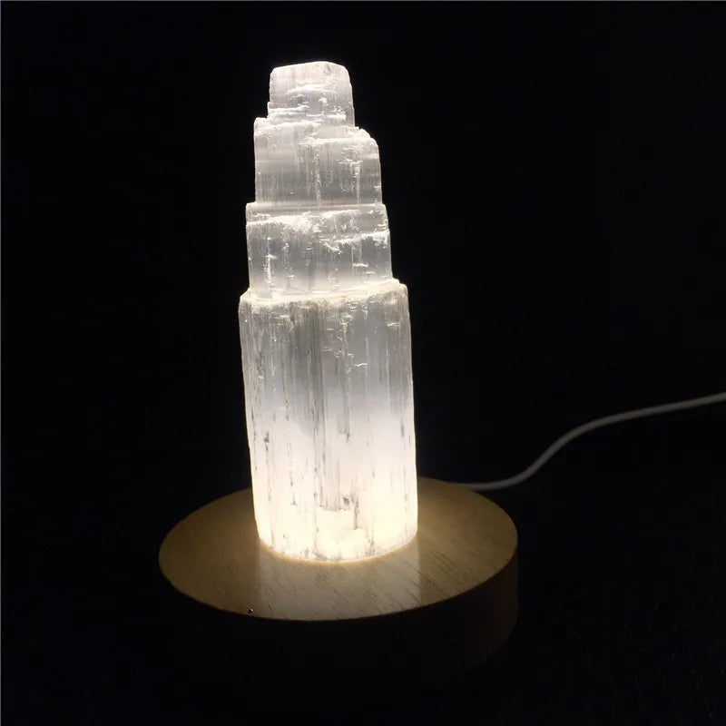 Lit VVitch ~ Natural Quartz Crystal, Selenite Tower, 10-25CM with light base, Crystal lamp for Home Decor