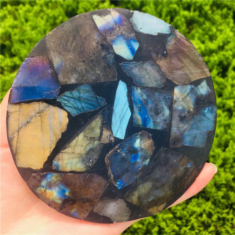 Lit VVitch~ Labradorite Crystal coater/ cup holder, 12cm Natural Crystal coasters