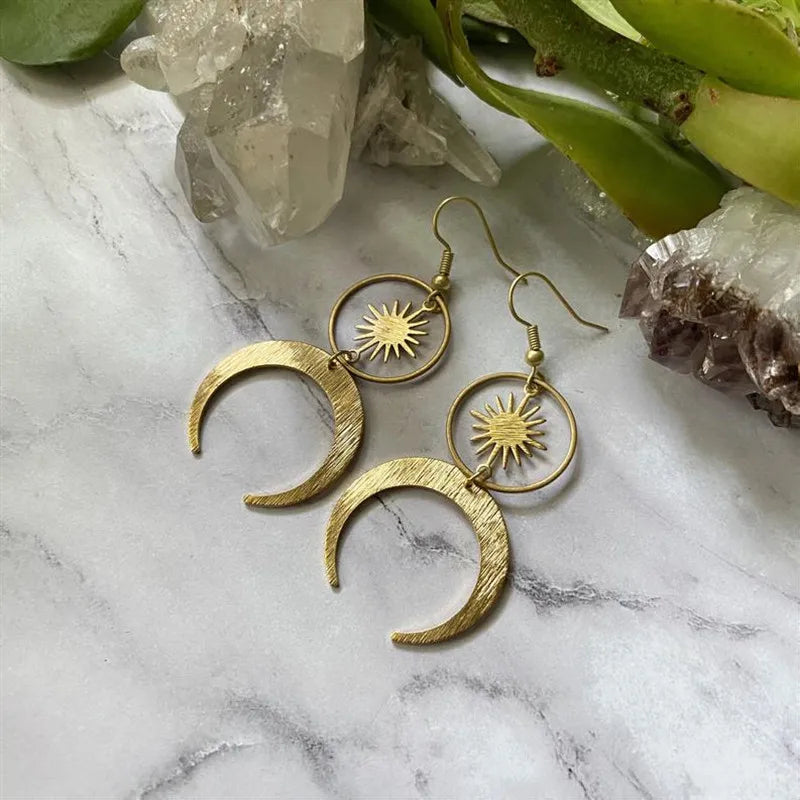 Lit VVitch ~ Witchy Earrings, Celestial Sun And Moon Earrings, Boho/Witchy