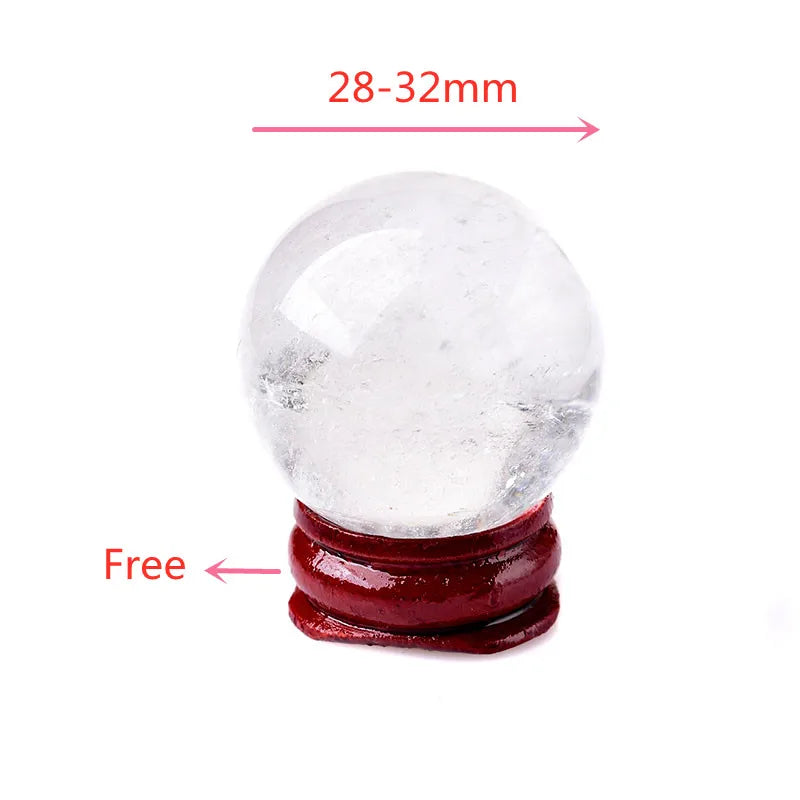Lit VVitch ~  Quarts Crystal Ball, Clear Quartz, 28-32mm Natural Energy Healing Stone for Home Decor, Free Wooden Stand