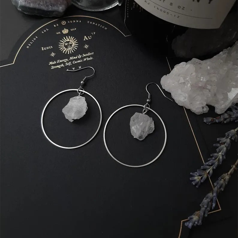Lit VVitch~ Witchy crystal Earrings, Raw Quartz Crystal Earrings, Witchy Stones, Esoteric / spiritual earrings