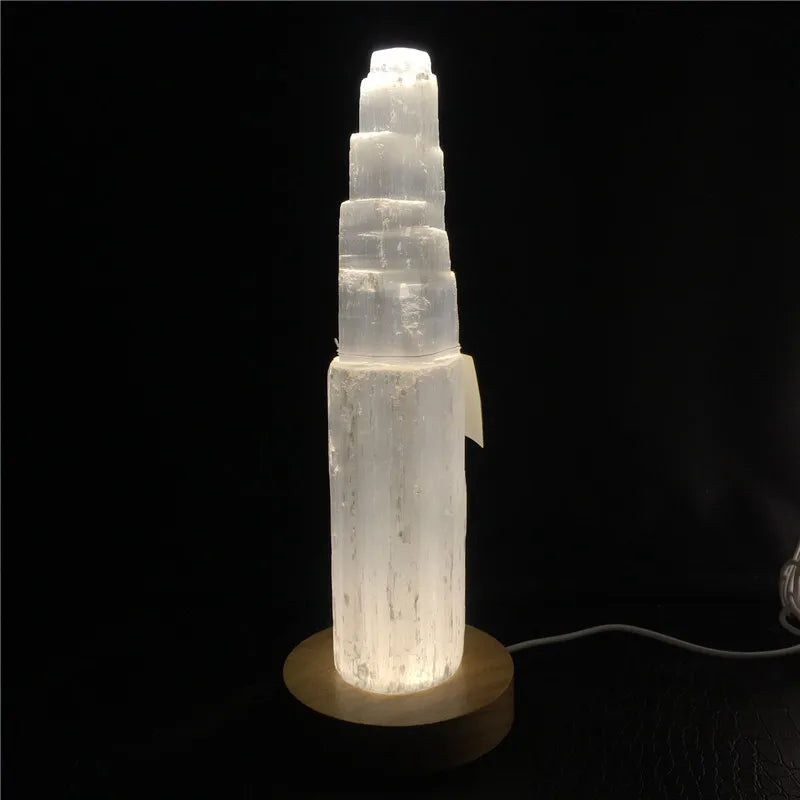 Lit VVitch ~ Natural Quartz Crystal, Selenite Tower, 10-25CM with light base, Crystal lamp for Home Decor
