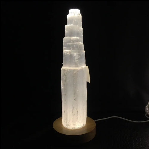 Lit VVitch ~ Crystal light, Selenite Tower, 10-25CM with light base, Crystal lamp for Home Decor