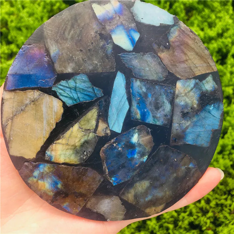 Lit VVitch~ Labradorite Crystal coater/ cup holder, 12cm Natural Crystal coasters
