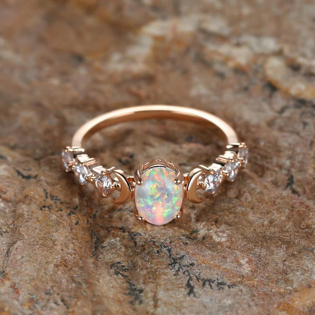 Lit VVitch ~ Triple Moon Goddess Opal Ring- Plated with 18k Real Gold