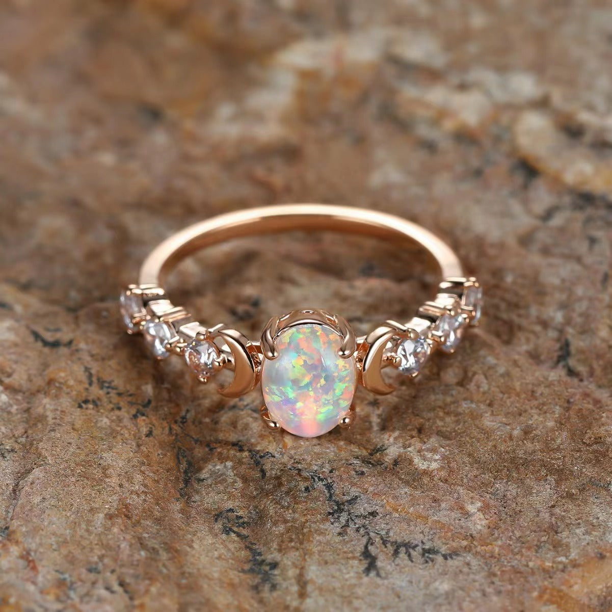 Lit VVitch ~ Triple Moon Goddess Opal Ring- Plated with 18k Real Gold