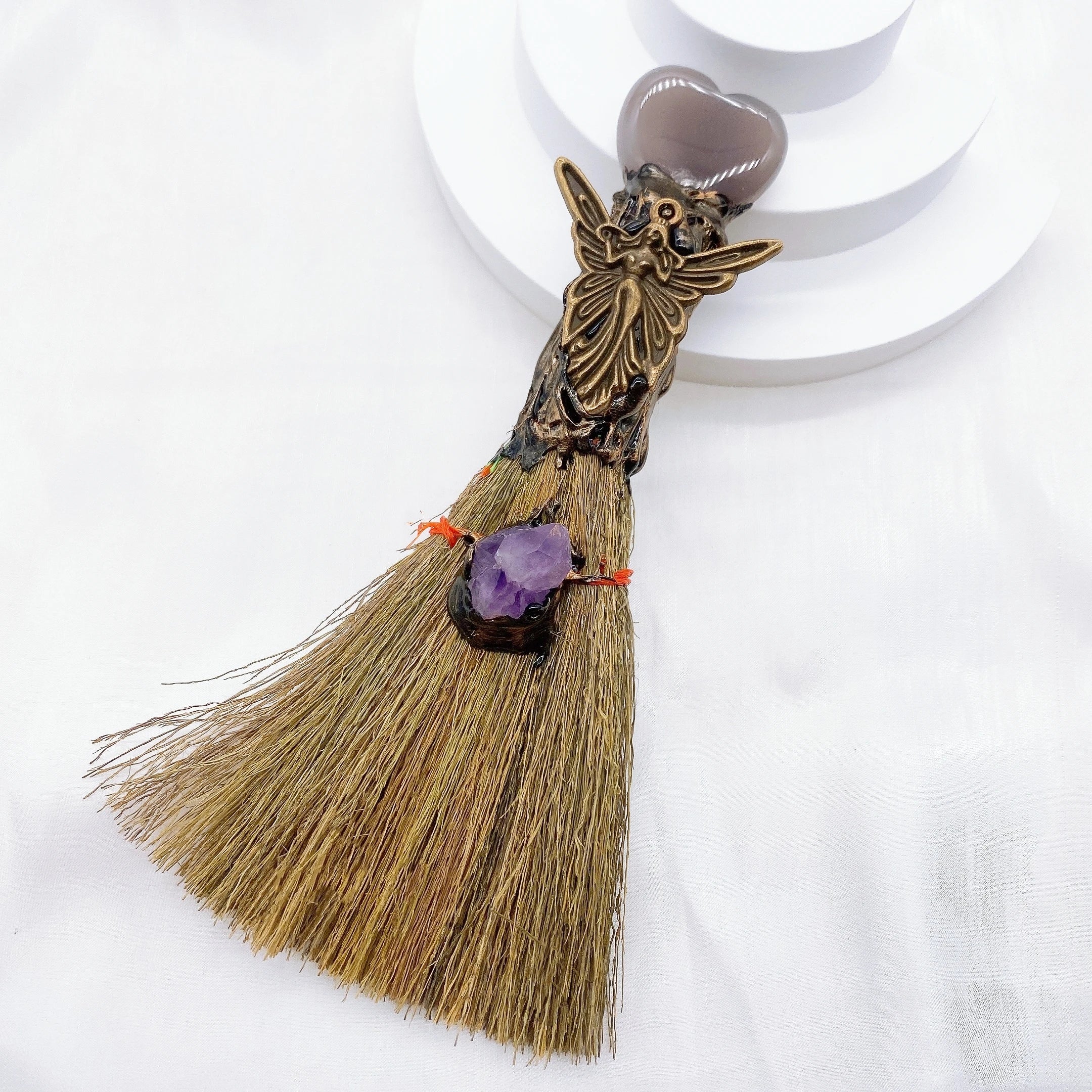 Lit VVitch ~ Natural Amethyst Crystal Quartz Magic Broom. Reiki Healing, Witch Besom, witchcraft tool