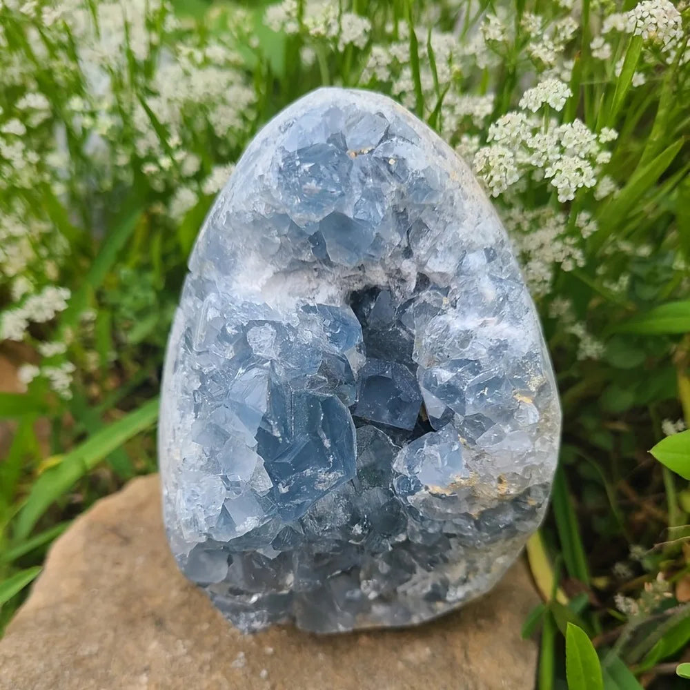 Lit VVitch ~ Natural Crystal Geode, Sky Blue Celestite Raw Mineral, Crystal for sleep healing, peaceful home decor