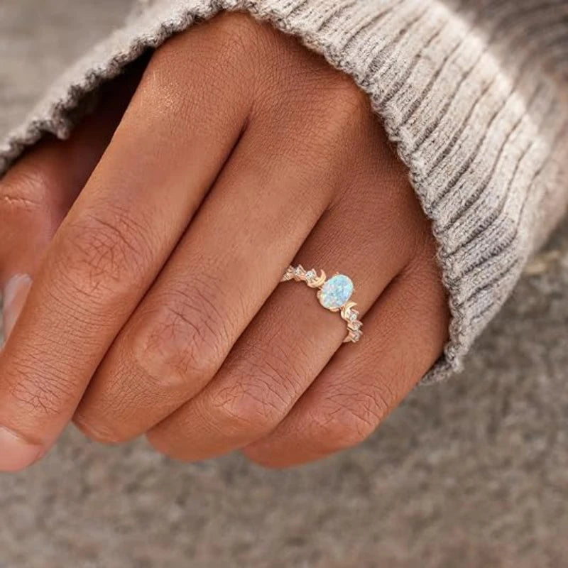 Lit VVitch ~ Triple Moon Goddess Opal Ring- Plated with 18k Real Gold