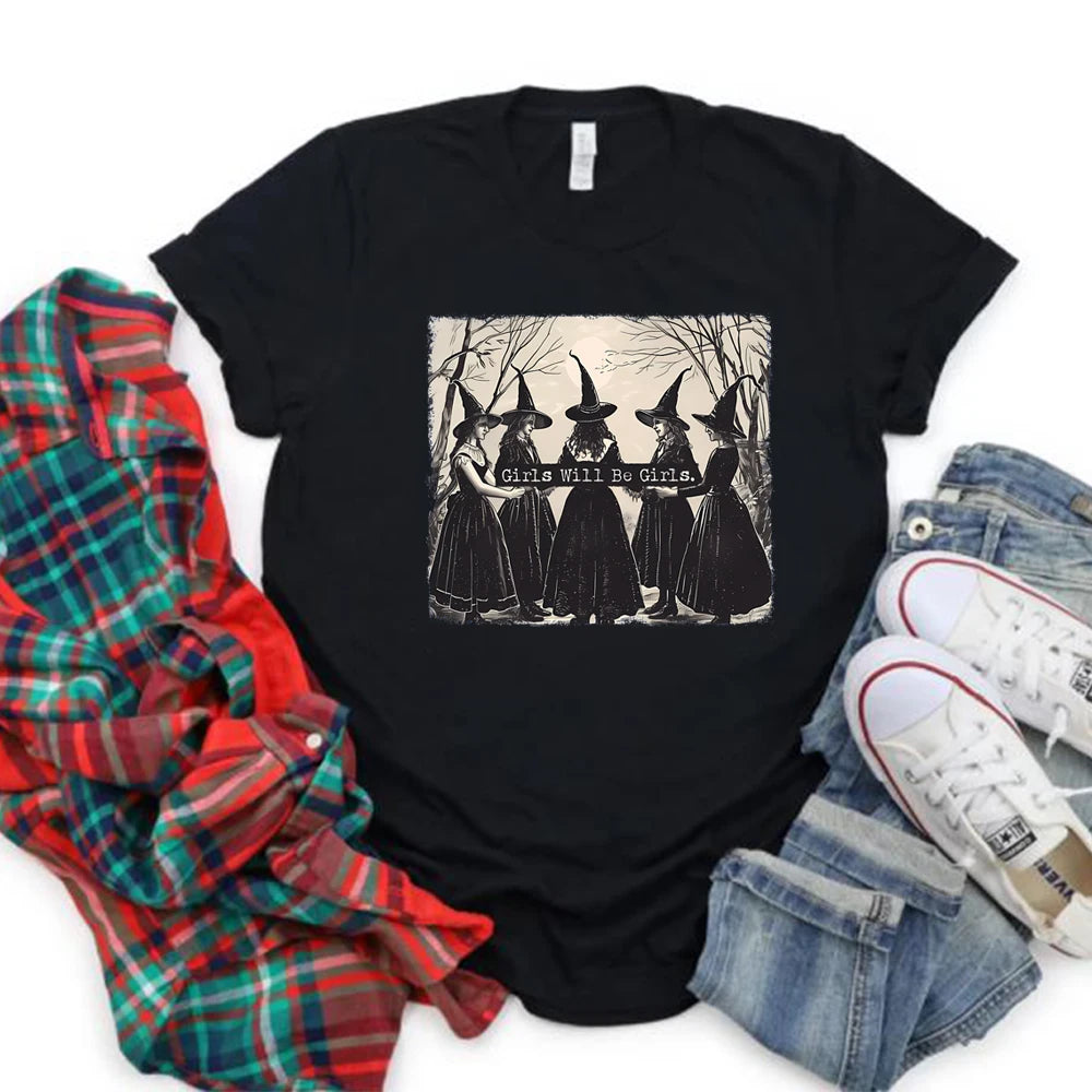 Lit VVitch~ Vintage "Girls Will Be Girls" Witch Shirt/ Halloween Women Vintage Clothes/ Witchy Vibes t-shirts