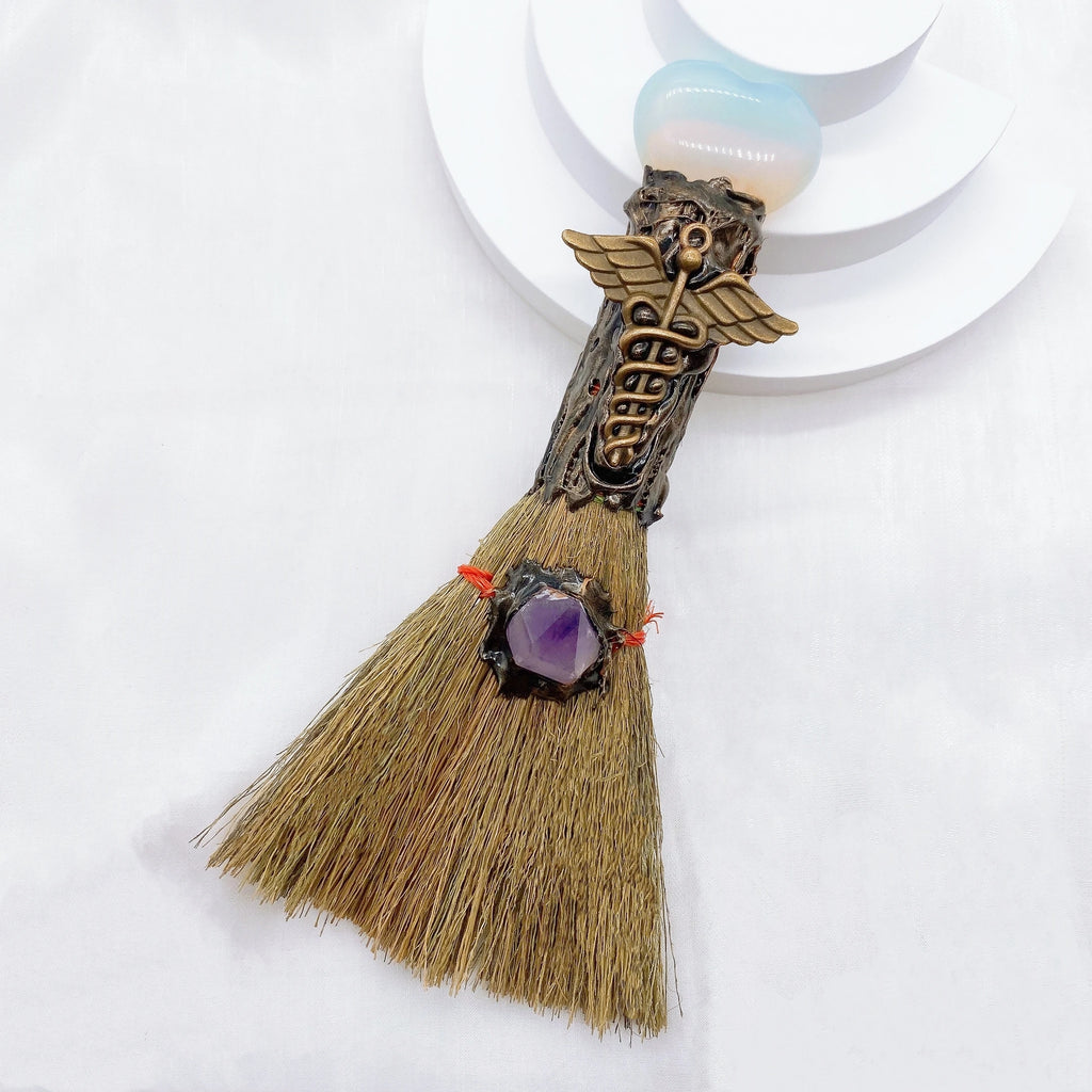 Lit VVitch ~ Natural Amethyst Crystal Quartz Magic Broom. Reiki Healing, Witch Besom, witchcraft tool