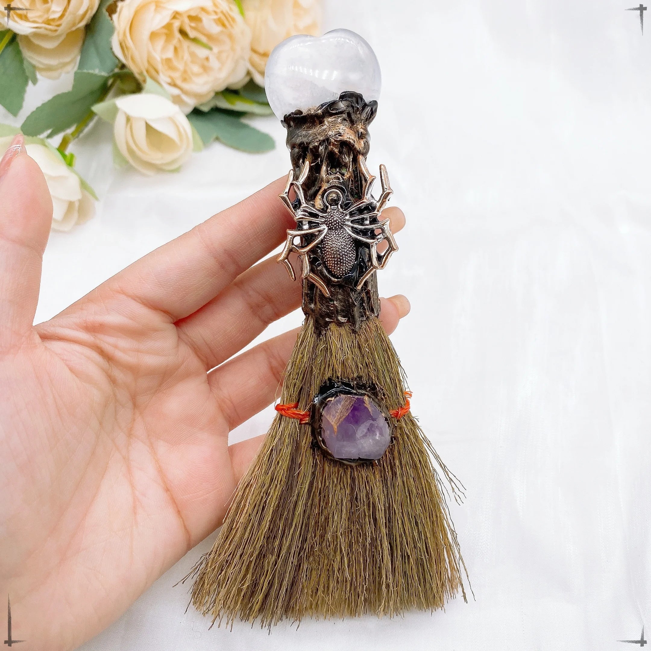 Lit VVitch ~ Natural Amethyst Crystal Quartz Magic Broom. Reiki Healing, Witch Besom, witchcraft tool