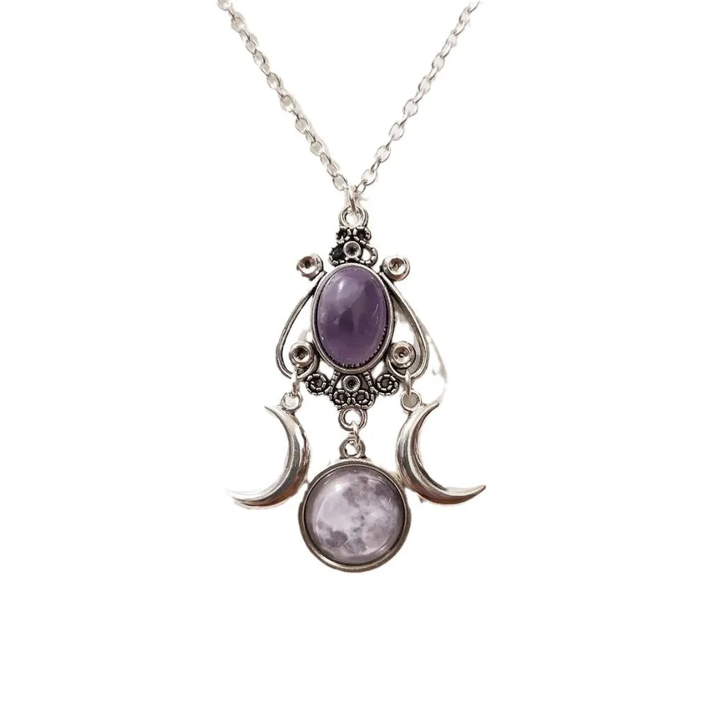 Lit VVitch ~ Triple Moon Goddess Amethyst Pendant Necklace