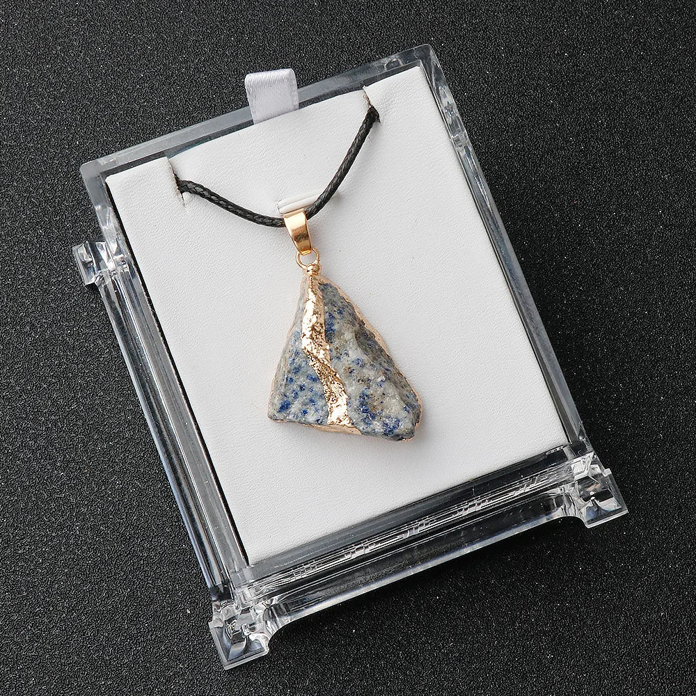 Lit VVitch~ Natural Raw Crystal Pendants, Reiki Healing Stone, Golden Gilding Wrapped for Charm. Jewelry Meditation Balance