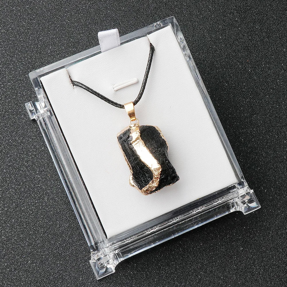Lit VVitch~ Natural Raw Crystal Pendants, Reiki Healing Stone, Golden Gilding Wrapped for Charm. Jewelry Meditation Balance