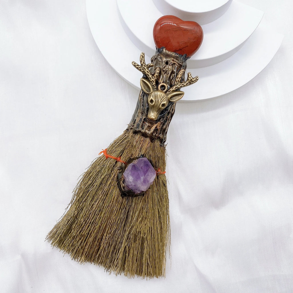 Lit VVitch ~ Natural Amethyst Crystal Quartz Magic Broom. Reiki Healing, Witch Besom, witchcraft tool