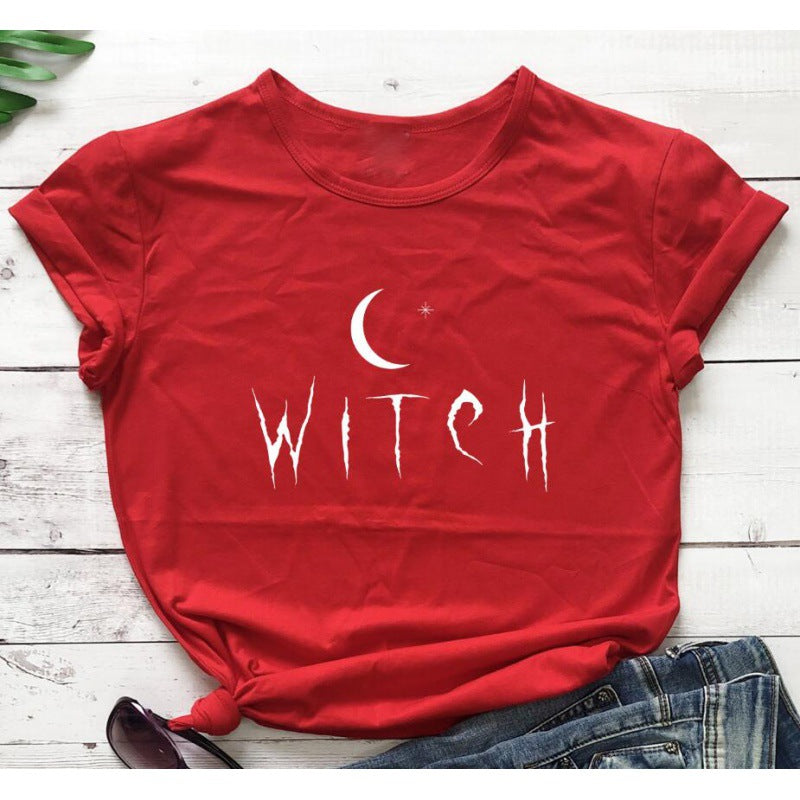 Lit VVitch ~ Witch Star Moon T Shirt, Short Sleeve, O Neck, Polyester