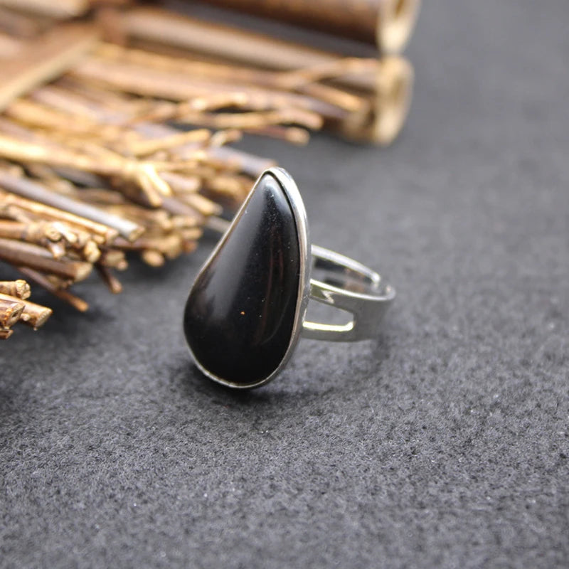Lit VVitch~ Witchy Rings, Natural Reiki Healing Crystal Stone Rings. Resizable Water Drop Rings
