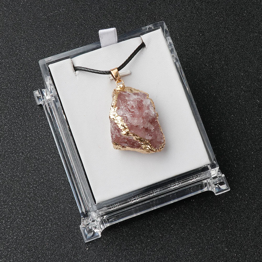 Lit VVitch~ Natural Raw Crystal Pendants, Reiki Healing Stone, Golden Gilding Wrapped for Charm. Jewelry Meditation Balance