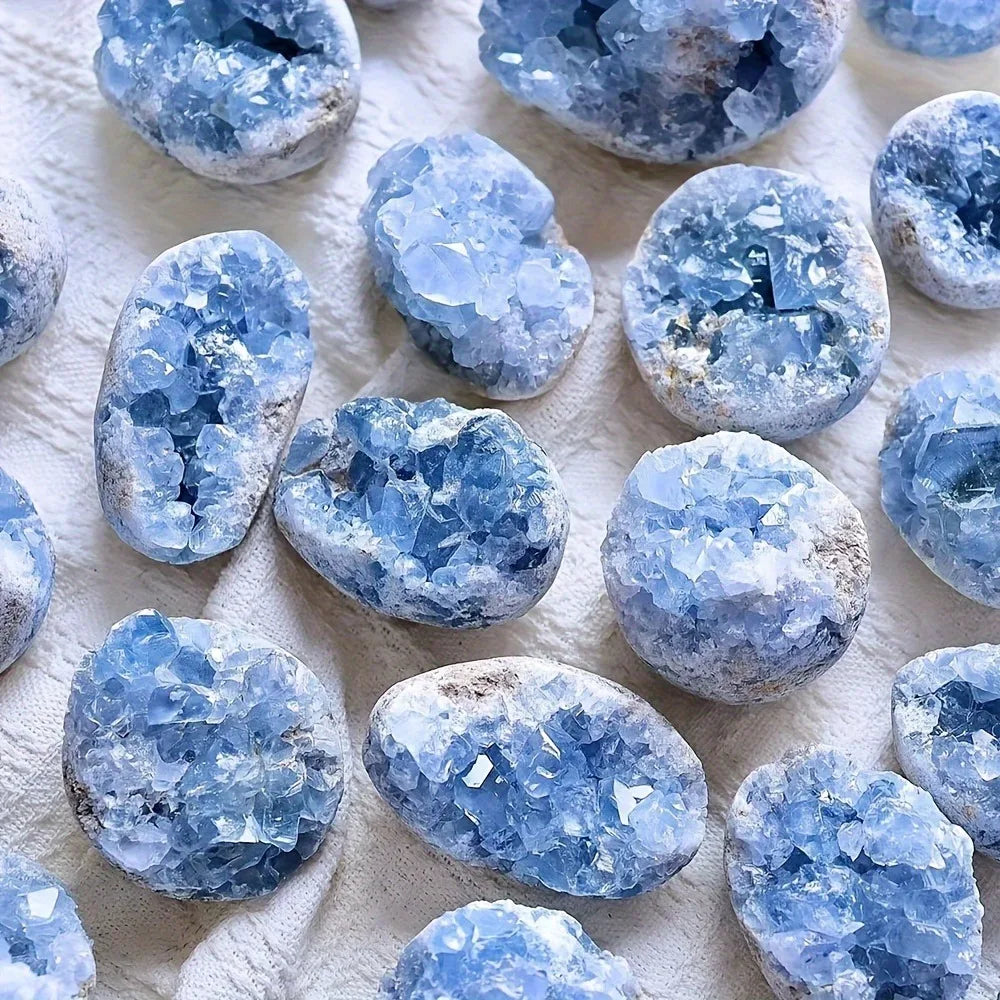 Lit VVitch ~ Natural Crystal Geode, Sky Blue Celestite Raw Mineral, Crystal for sleep healing, peaceful home decor