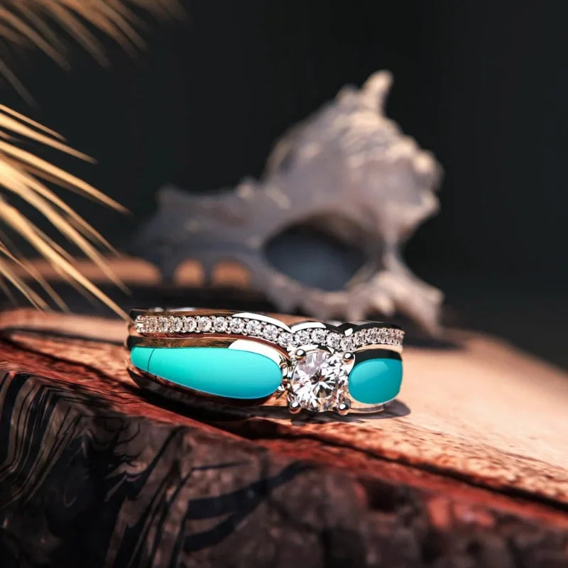 Lit VVitch~ Boho promise ring 2pcs/set, Boho Turquoise Ring, Silver Ring for Women, Witchy Bohemian Boho Jewelry