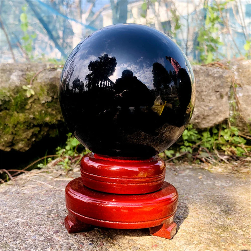 Lit VVitch ~ Crystal Ball, Natural Obsidian, for protection, Home Decor, Crystal Orb Reiki Stone, Without Base