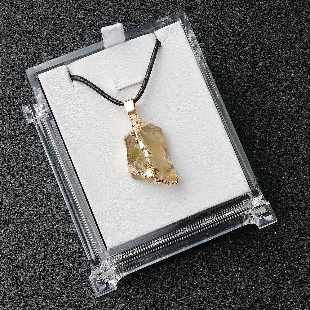 Lit VVitch~ Natural Raw Crystal Pendants, Reiki Healing Stone, Golden Gilding Wrapped for Charm. Jewelry Meditation Balance