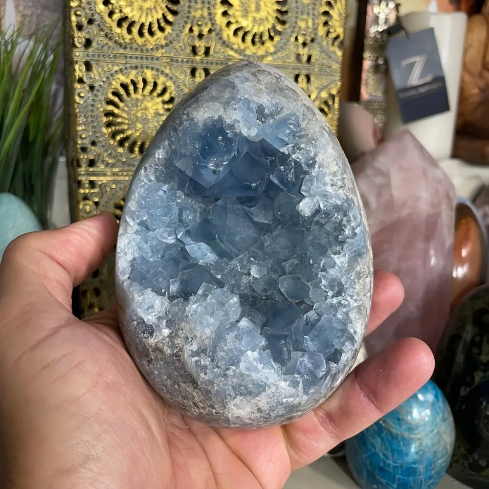 Lit VVitch ~ Natural Crystal Geode, Sky Blue Celestite Raw Mineral, Crystal for sleep healing, peaceful home decor