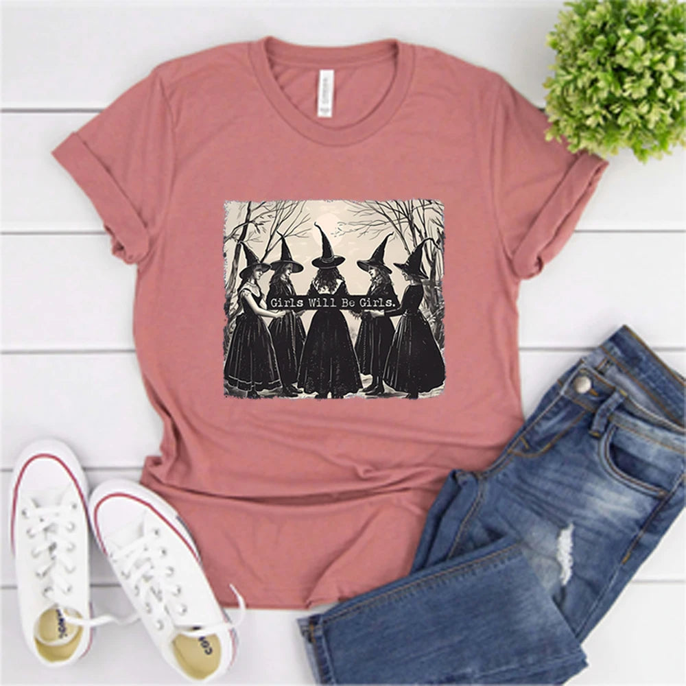 Lit VVitch~ Vintage "Girls Will Be Girls" Witch Shirt/ Halloween Women Vintage Clothes/ Witchy Vibes t-shirts