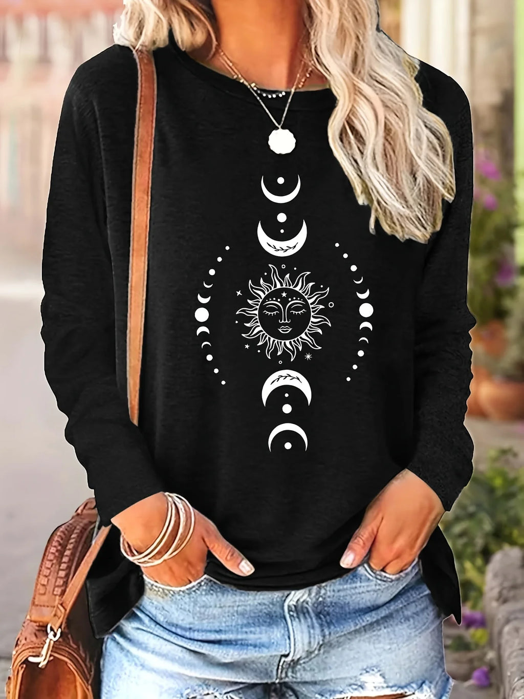 Lit VVitch ~ Witchy Sun/ Moon phase, Lip Print, Long Sleeve