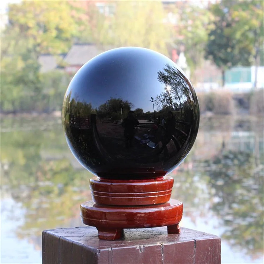 Lit VVitch ~ Crystal Ball, Natural Obsidian, for protection, Home Decor, Crystal Orb Reiki Stone, Without Base