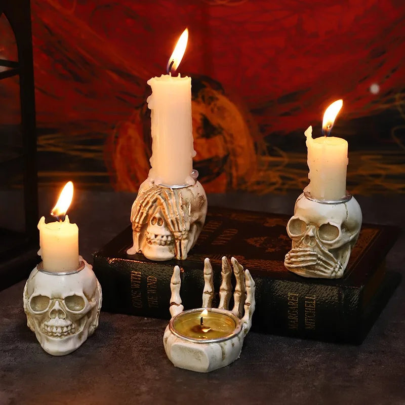 Lit VVitch~ Skull Candle Holders, Candlesticks for Festival, Haunting home decor.