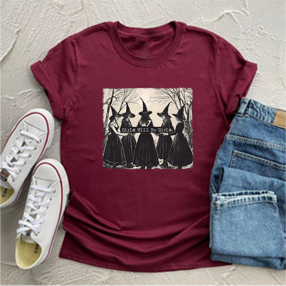 Lit VVitch~ Vintage "Girls Will Be Girls" Witch Shirt/ Halloween Women Vintage Clothes/ Witchy Vibes t-shirts