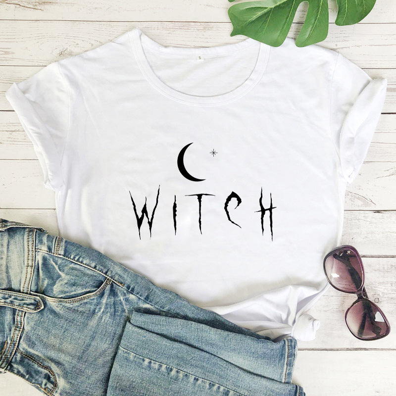 Lit VVitch ~ Witch Star Moon T Shirt, Short Sleeve, O Neck, Polyester