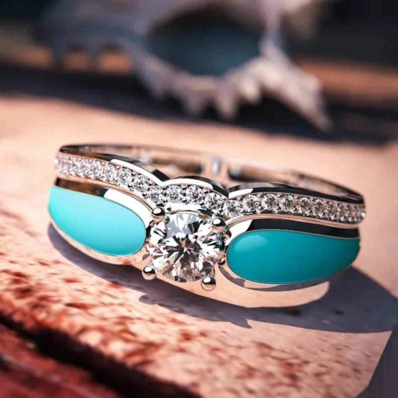 Lit VVitch~ Boho promise ring 2pcs/set, Boho Turquoise Ring, Silver Ring for Women, Witchy Bohemian Boho Jewelry