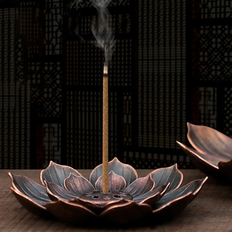 Lit VVitch~ Lotus Flower Incense Tray, 1PC Alloy Incense Burner Stick Holder Plate, Buddhism Lotus Flower