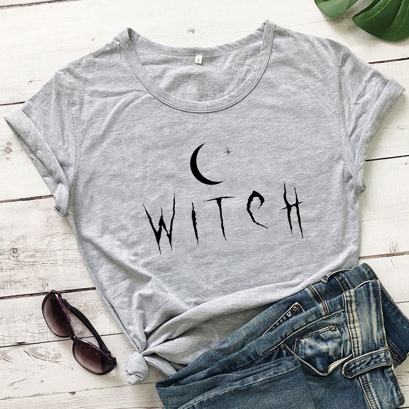 Lit VVitch ~ Witch Star Moon T Shirt, Short Sleeve, O Neck, Polyester