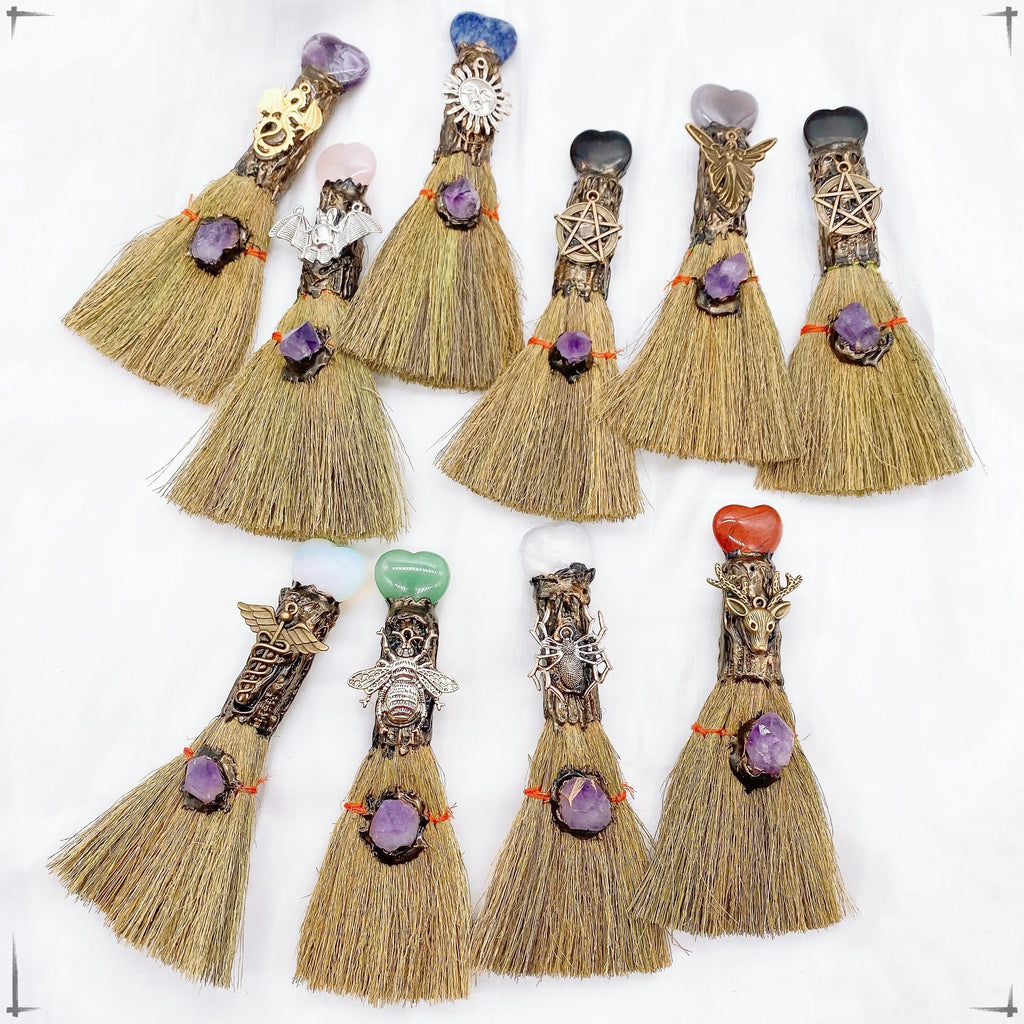 Lit VVitch ~ Natural Amethyst Crystal Quartz Magic Broom. Reiki Healing, Witch Besom, witchcraft tool