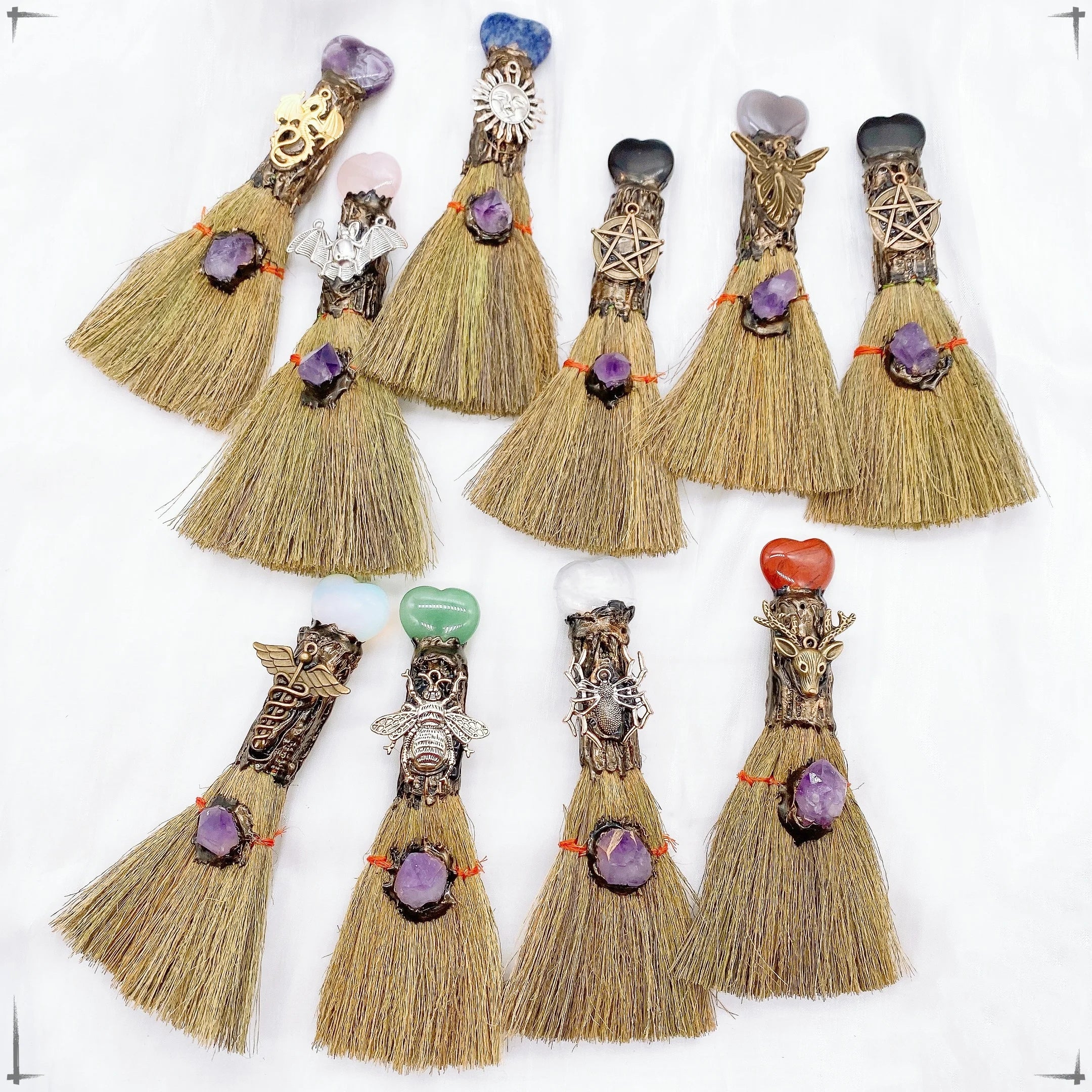 Lit VVitch ~ Natural Amethyst Crystal Quartz Magic Broom. Reiki Healing, Witch Besom, witchcraft tool