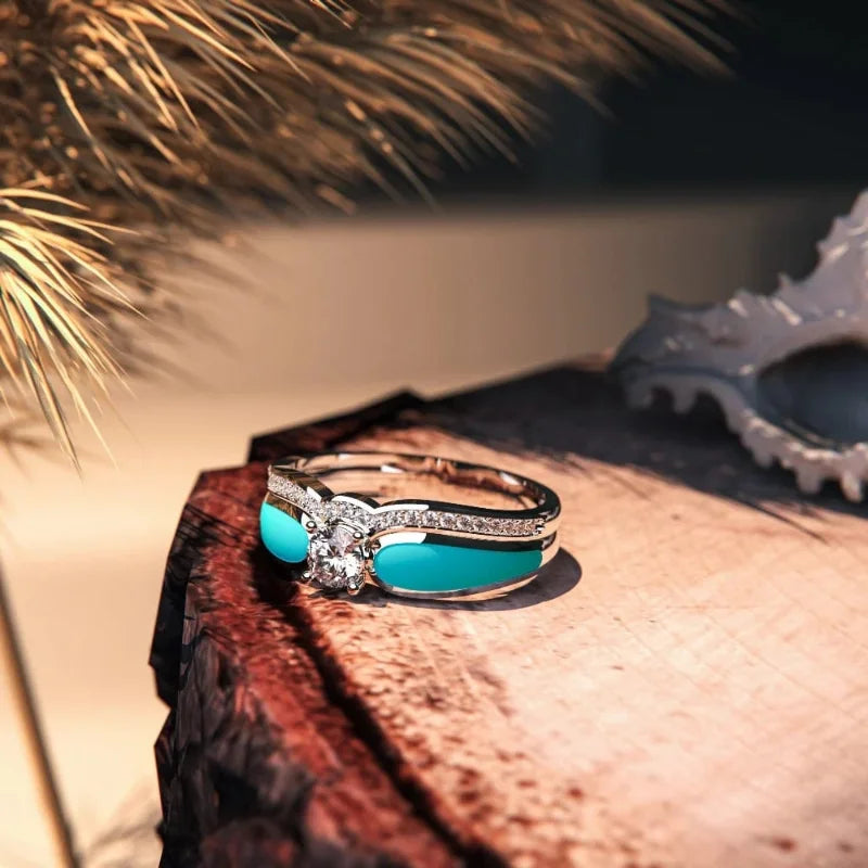 Lit VVitch~ Boho promise ring 2pcs/set, Boho Turquoise Ring, Silver Ring for Women, Witchy Bohemian Boho Jewelry