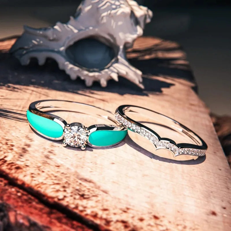 Lit VVitch~ Boho promise ring 2pcs/set, Boho Turquoise Ring, Silver Ring for Women, Witchy Bohemian Boho Jewelry