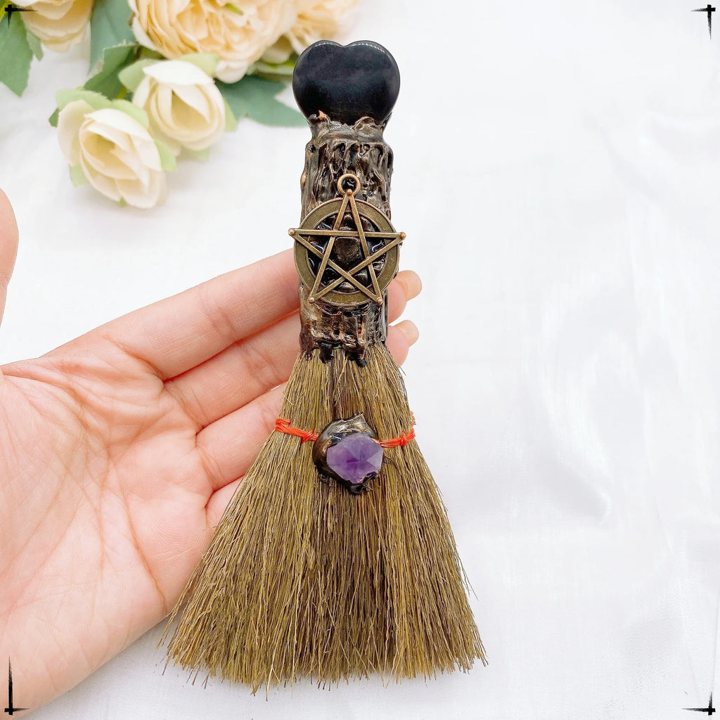 Lit VVitch ~ Natural Amethyst Crystal Quartz Magic Broom. Reiki Healing, Witch Besom, witchcraft tool