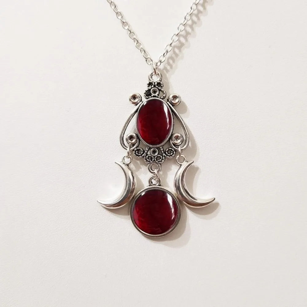 Lit VVitch ~ Triple Moon Goddess Amethyst Pendant Necklace