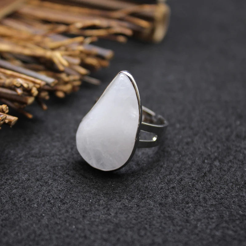 Lit VVitch~ Witchy Rings, Natural Reiki Healing Crystal Stone Rings. Resizable Water Drop Rings